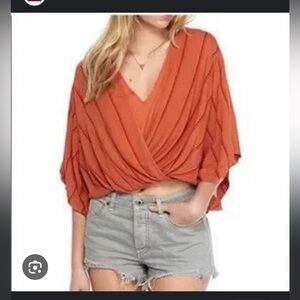Free People Rust and Red Striped Blouse
